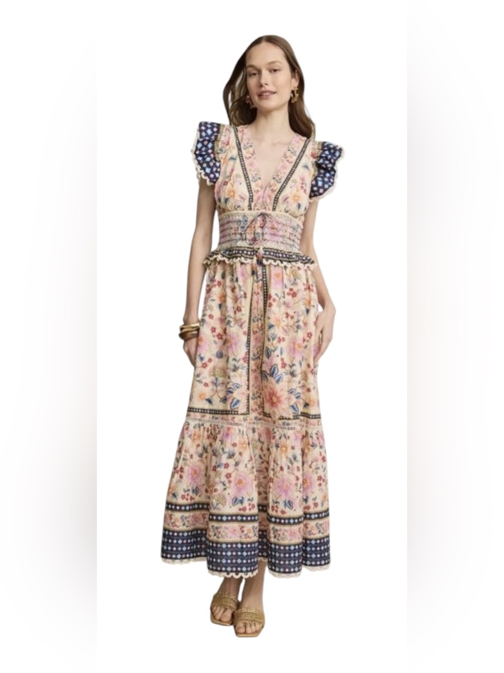 Farm Rio Superbloom Tapestry Maxi Dress Medium Boho Floral Cottagecore Cotton